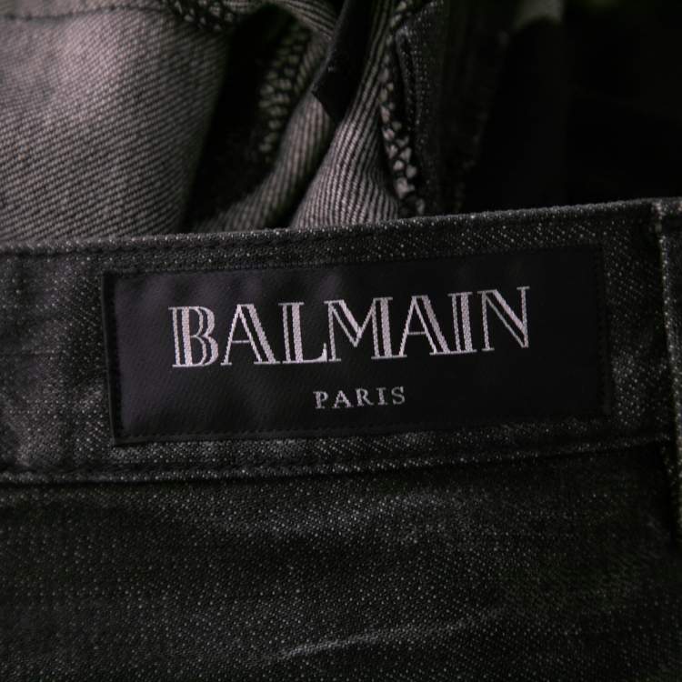 Pre Owned Balmain Grey Distressed Frayed Edged Shorts S