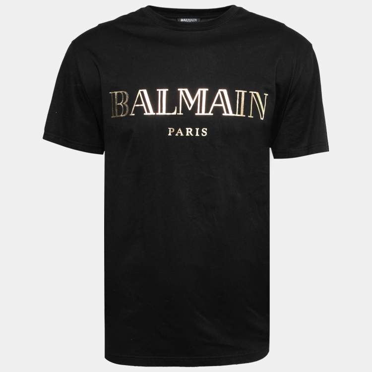 Pre Owned Balmain Black Logo Print Cotton Short Sleeves T-Shirt XXL