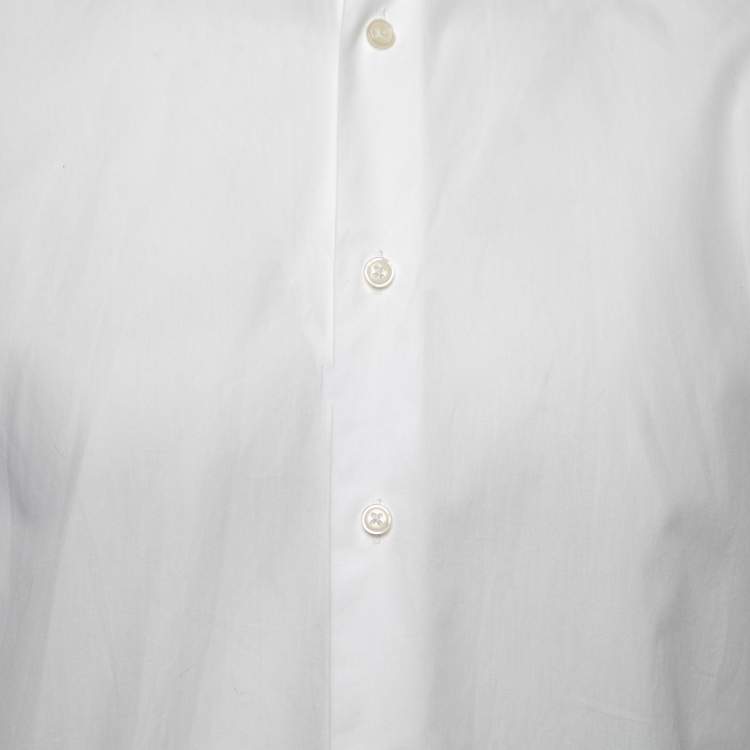 Pre Owned Balmain White Cotton Tiger Logo Embroidered Button Front Shirt XL
