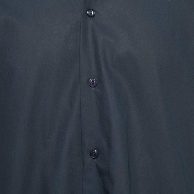 Pre Owned Balmain Midnight Blue Cotton Logo Embroidered Button Front Shirt XL
