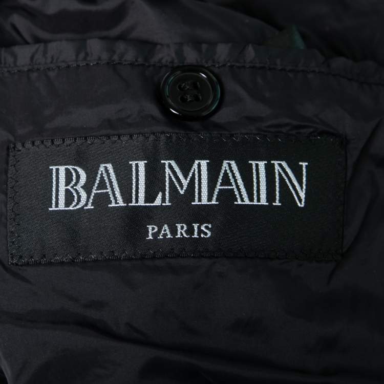Pre Owned Balmain Black Synthetic & Knit Paneled Hooded Zip Front Jacket XXL
