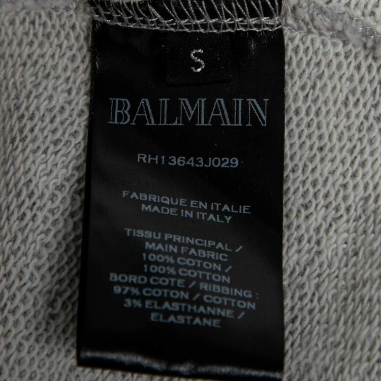Pre Owned Balmain Silver Cotton Zip-Front Hoodie S    