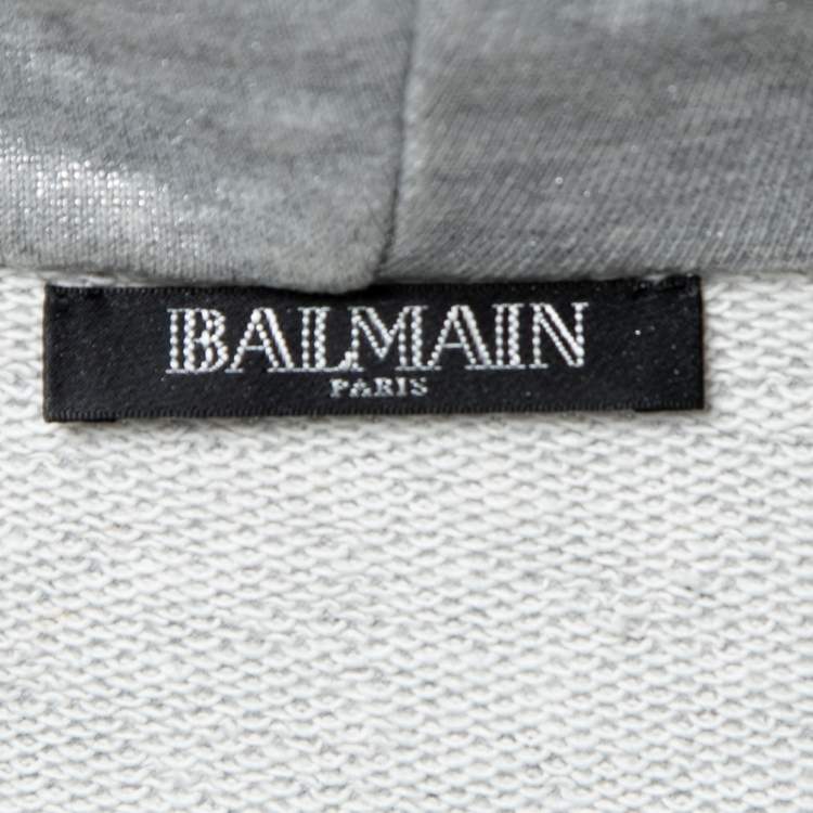 Pre Owned Balmain Silver Cotton Zip-Front Hoodie S    