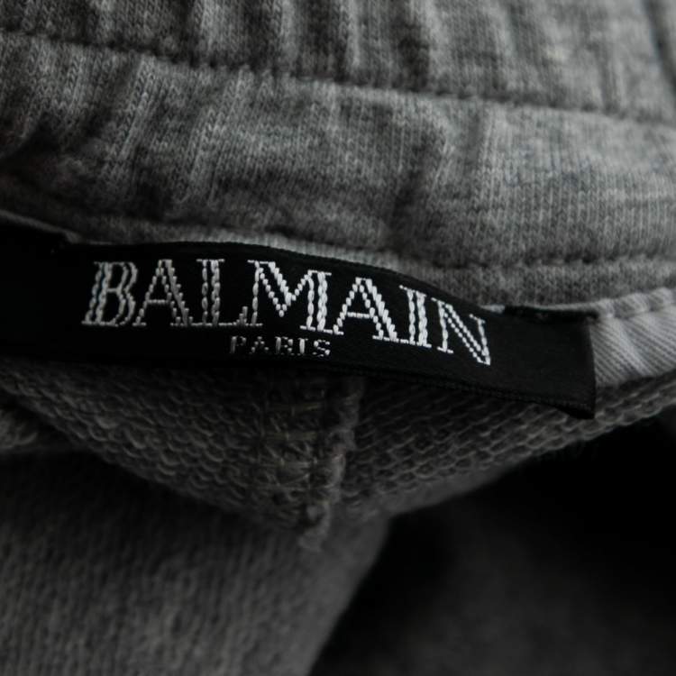 Pre Owned Balmain Grey Cotton Ribbed-Paneled Jogger Pants M