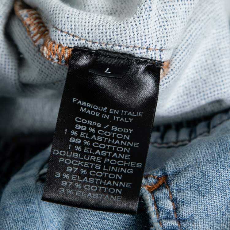 Pre Owned Balmain Light Blue Distressed Denim Ribbed-Paneled Jeans L Waist 29"