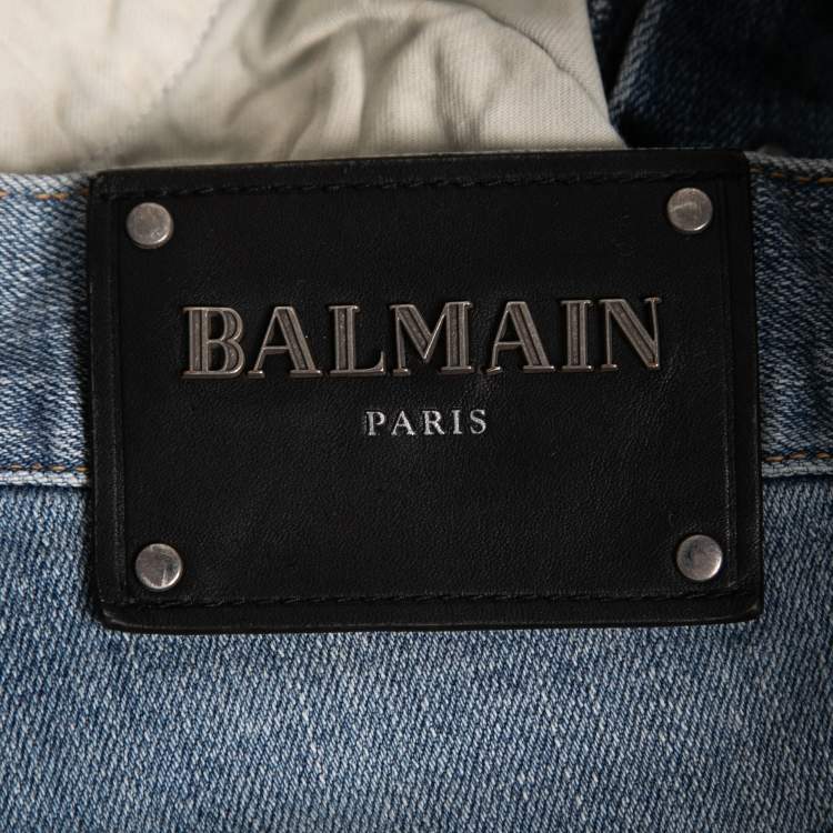 Pre Owned Balmain Blue Denim Biker Jeans L Waist:36"