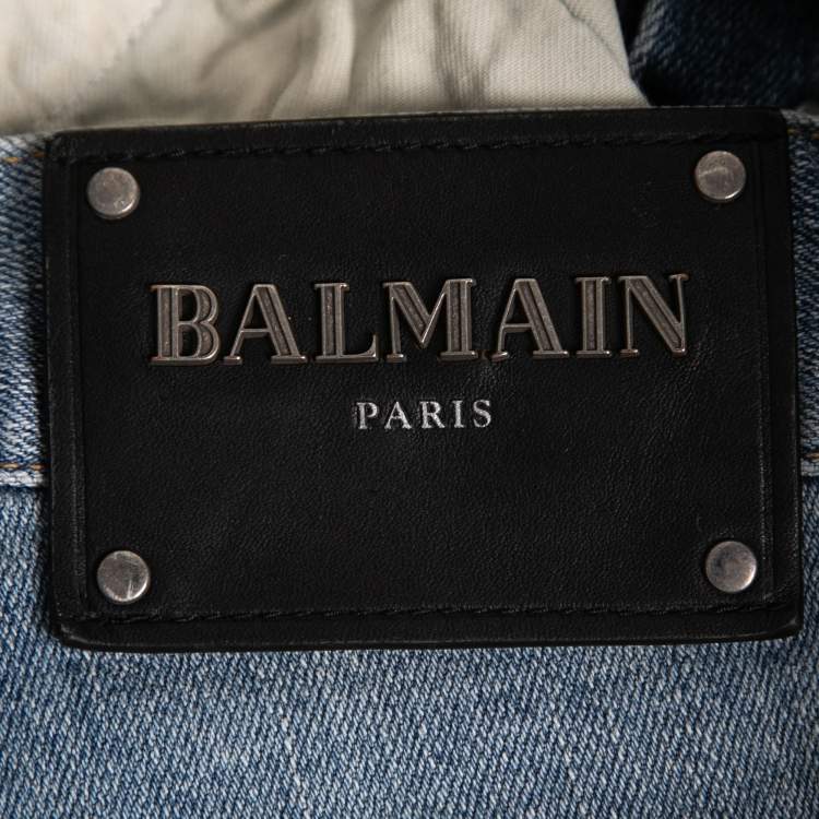 Pre Owned Balmain Blue Denim Biker Jeans L Waist:36"