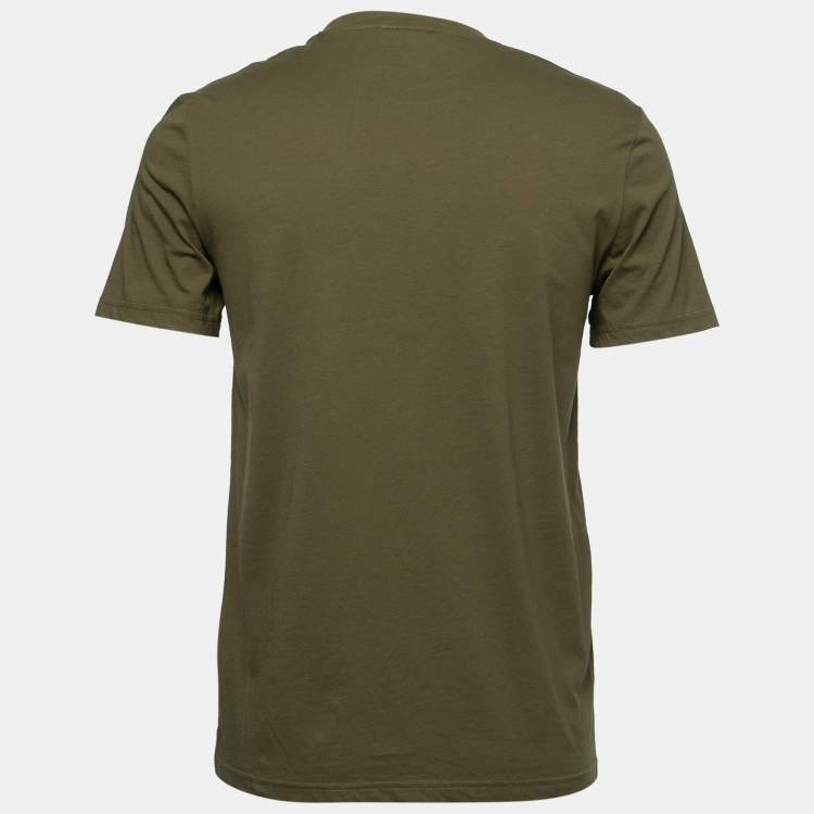 Pre Owned Balmain Olive Green Cotton Logo Embossed Short Sleeve T-Shirt M