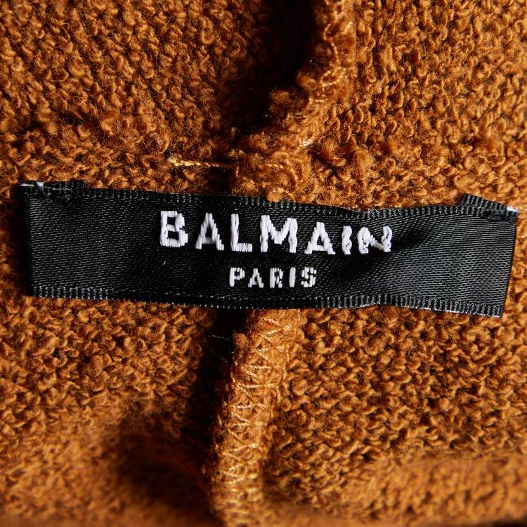 Pre Owned Balmain Ochre Cotton Knit Open Front Long Cardigan M