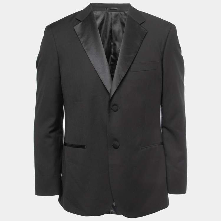 Pre Owned Balmain Black Satin Lapeled Single Breasted Blazer L