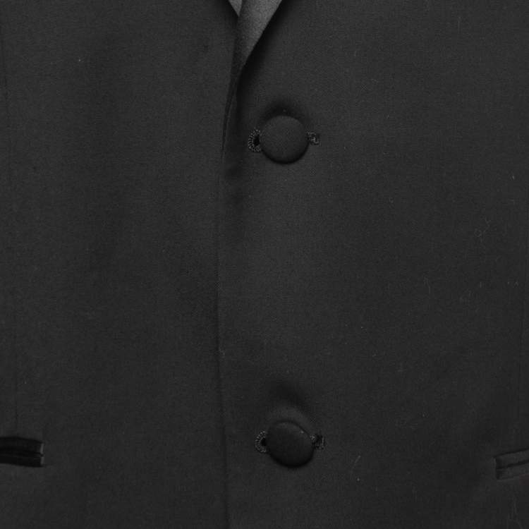 Pre Owned Balmain Black Satin Lapeled Single Breasted Blazer L