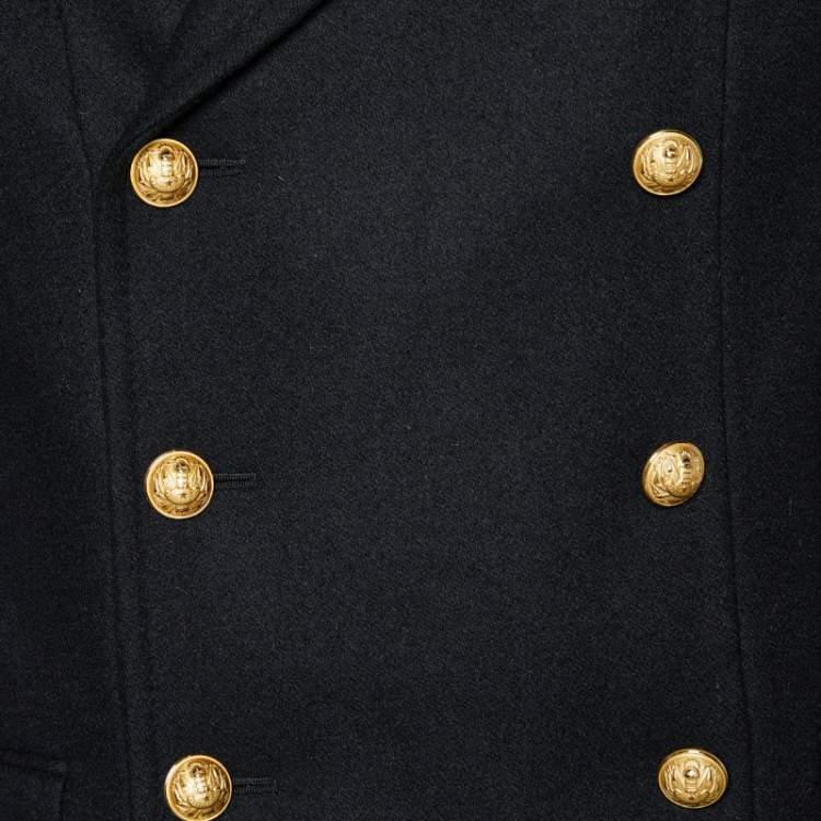 Pre Owned Balmain Black Wool Double Breasted Coat M