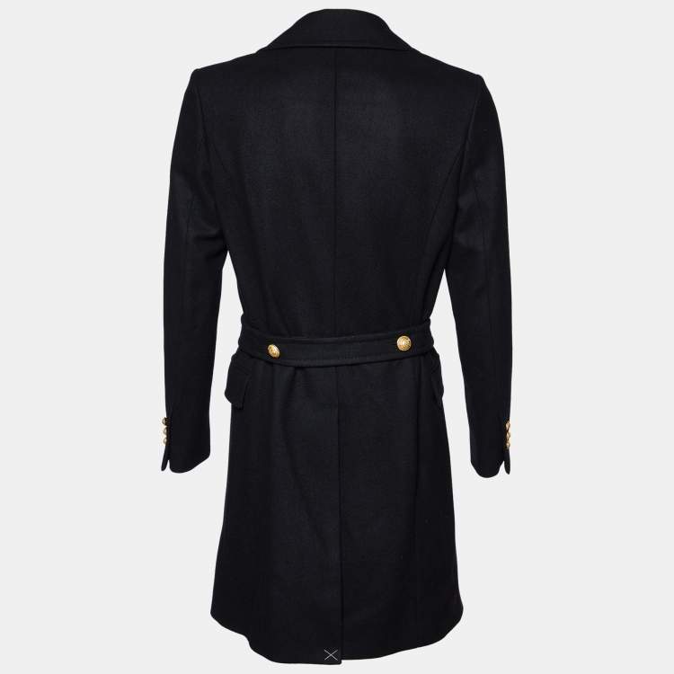 Pre Owned Balmain Black Wool & Cashmere Double Breasted Belted Long Coat M