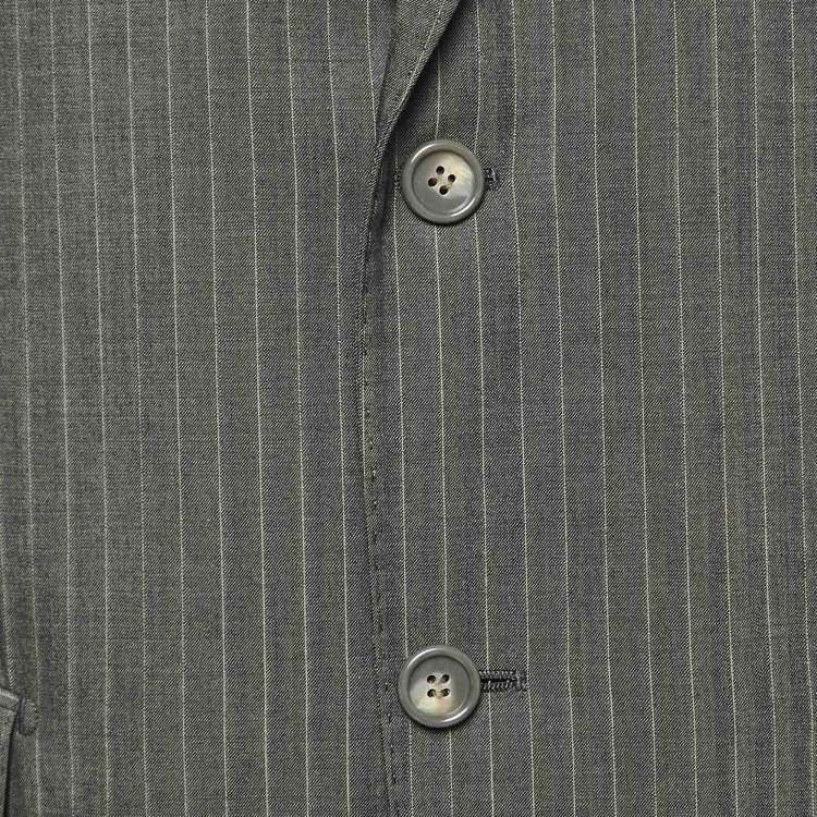 Pre Owned Balmain Vintage Grey Striped Wool Button Front Blazer L