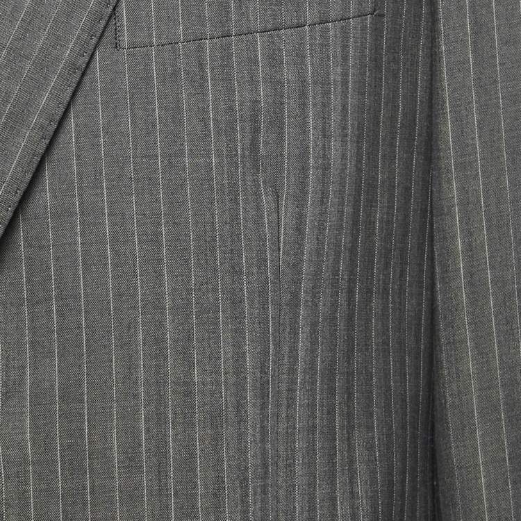 Pre Owned Balmain Vintage Grey Striped Wool Button Front Blazer L