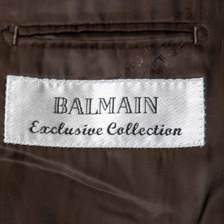 Pre Owned Balmain dark Brown Striped Wool Button Front Blazer XXL