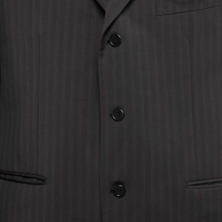 Pre Owned Balmain dark Brown Striped Wool Button Front Blazer XXL
