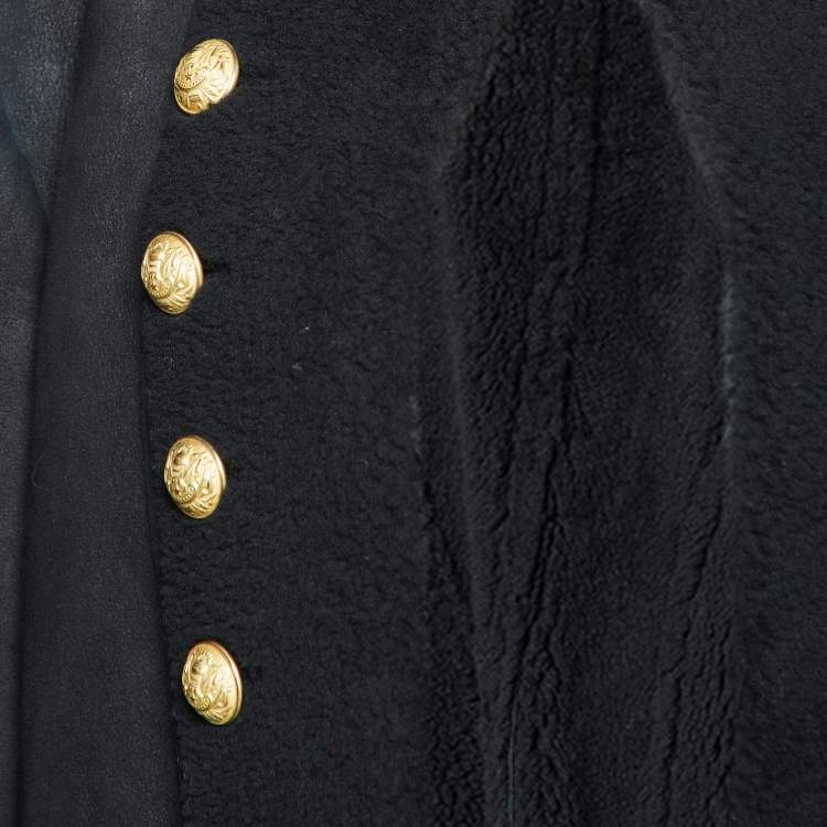 Pre Owned Balmain Black Shearling Hook Front Jacket M