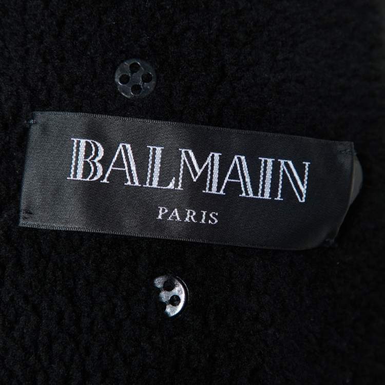 Pre Owned Balmain Black Shearling Hook Front Jacket M