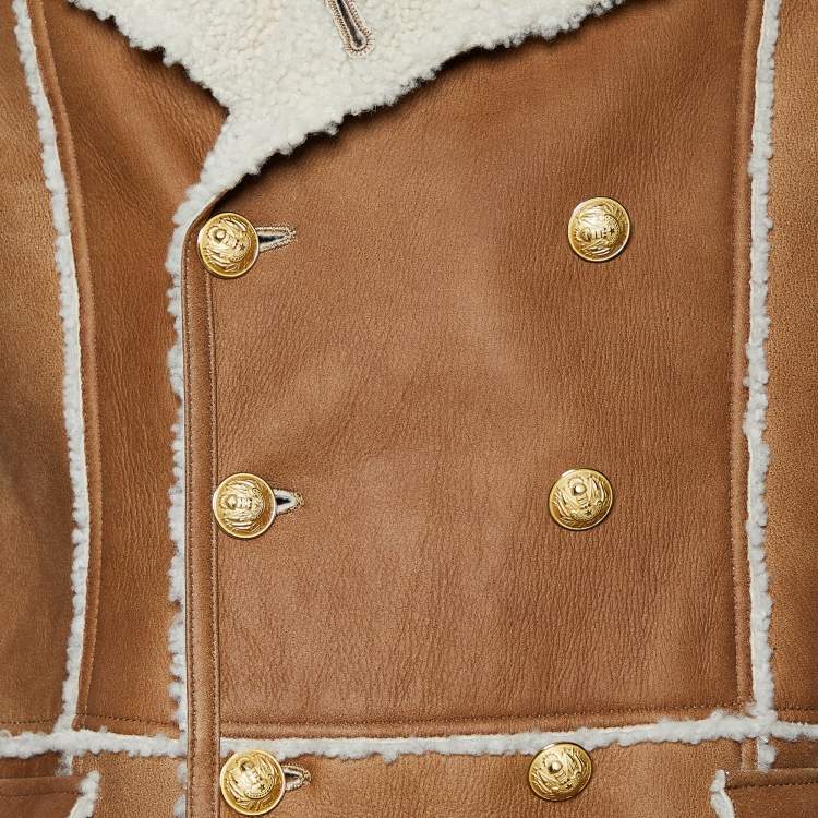 Pre Owned Balmain Brown Shearling Double Breasted Coat M