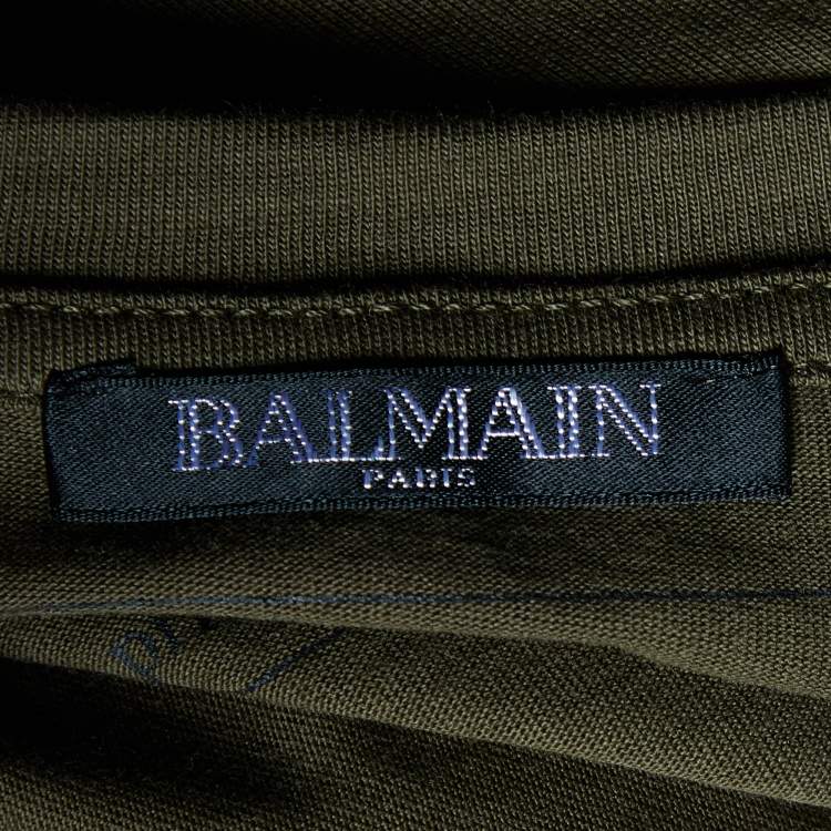 Pre Owned Balmain Olive Green Velvet Coin Logo Crewneck T-Shirt XXL