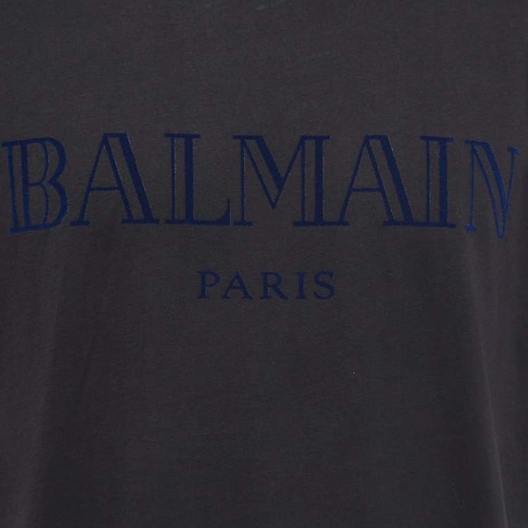 Pre Owned Balmain Black Logo Patch Cotton Crew Neck Half Sleeve T-Shirt XL