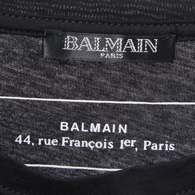 Pre Owned Balmain Black Logo Patch Cotton Crew Neck Half Sleeve T-Shirt XL