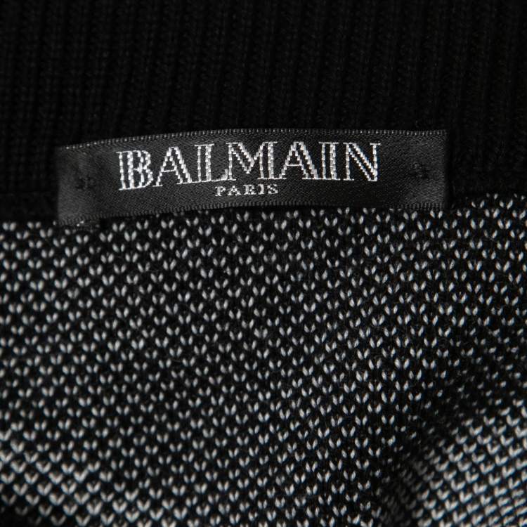 Pre Owned Balmain Monochrome Striped Knit Crew Neck Sweatshirt XS