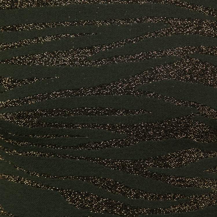 Pre Owned Balmain Green/Metallic Patterned Knit Button Detail Sweater XS