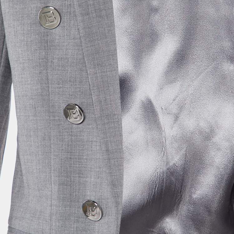 Pre Owned Balmain Grey Wool Open Front Blazer S