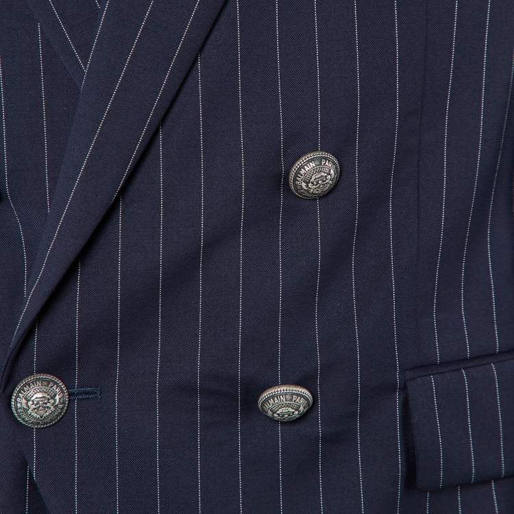 Pre Owned Balmain Navy Blue Pinstriped Wool Double Breasted Blazer L