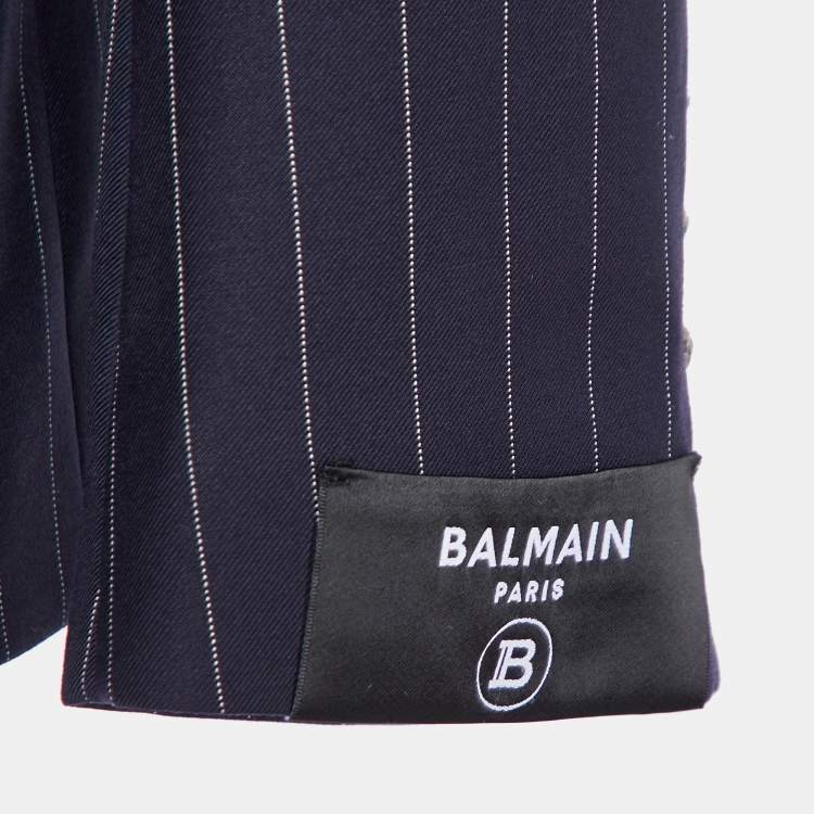 Pre Owned Balmain Navy Blue Pinstriped Wool Double Breasted Blazer L