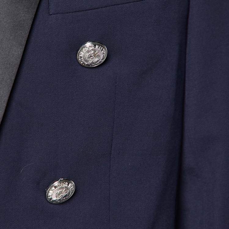 Pre Owned Balmain Navy Blue Wool Contrast Lapel Detail Blazer L