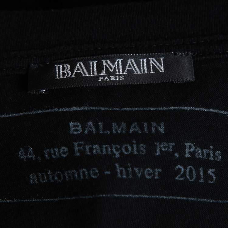 Pre Owned Balmain Black Printed Cotton Knit T-Shirt M