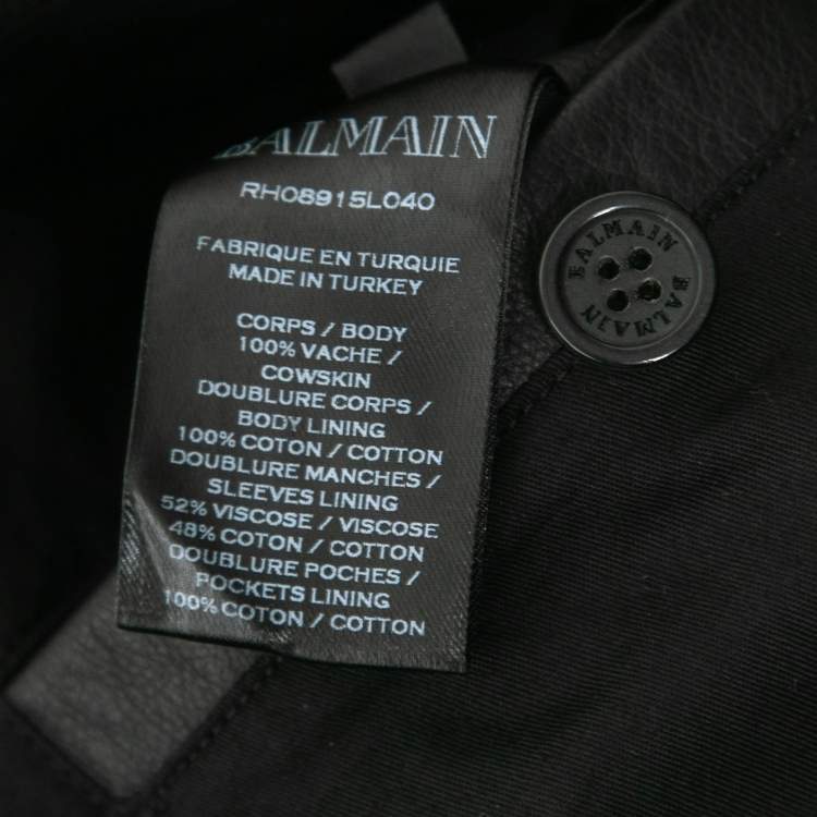 Pre Owned Balmain Black Leather Zip Front Biker Jacket XL