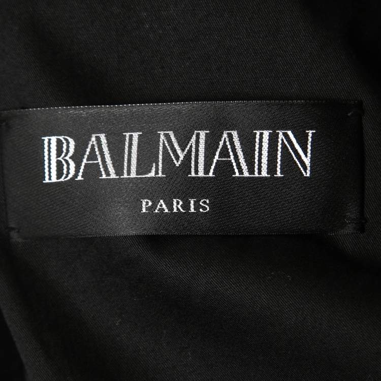 Pre Owned Balmain Black Leather Zip Front Biker Jacket XL