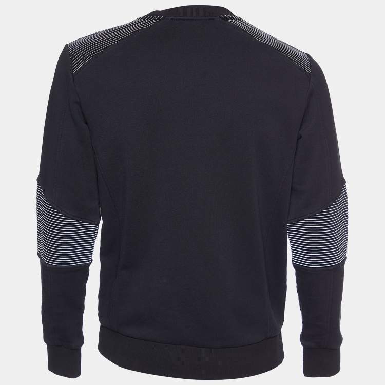 مملوكة مسبقًا Balmain Black Striped Logo Cotton Knit Sweatshirt M