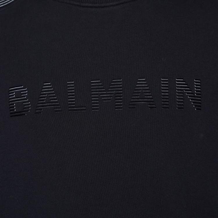 مملوكة مسبقًا Balmain Black Striped Logo Cotton Knit Sweatshirt M