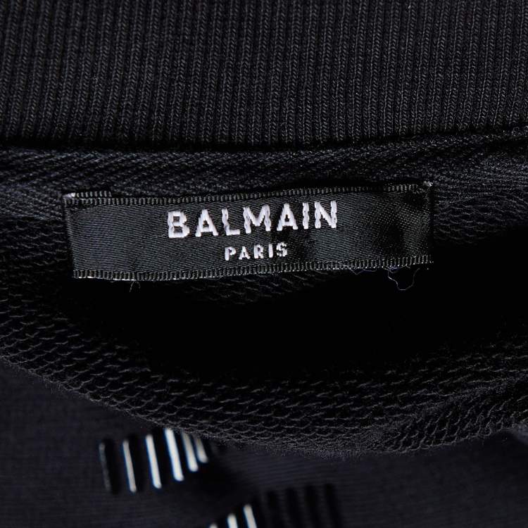 مملوكة مسبقًا Balmain Black Striped Logo Cotton Knit Sweatshirt M