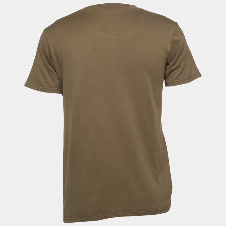 Pre Owned Balmain Green Logo Print Cotton Crew Neck Half Sleeve T-Shirt M
