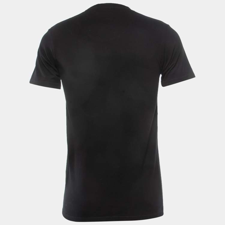 Pre Owned Balmain Black Logo Print Cotton Crew Neck Half Sleeve T-Shirt M