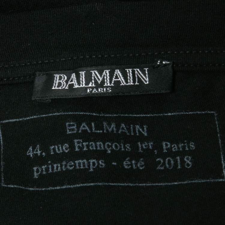 Pre Owned Balmain Black Logo Print Cotton Crew Neck Half Sleeve T-Shirt M