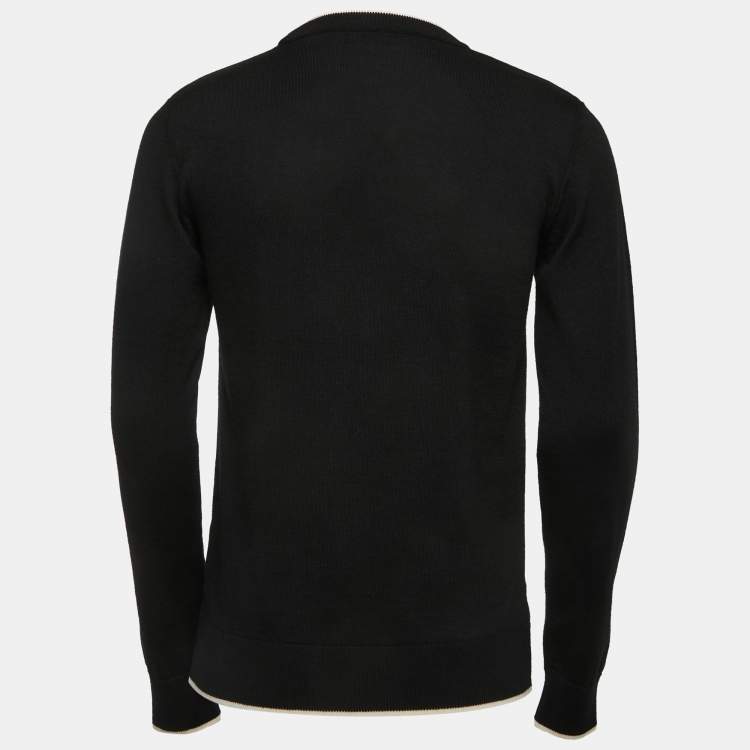 Pre Owned Balmain Black Logo Patterned Wool Knit Jumper M