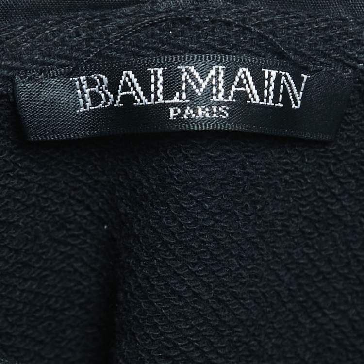 Pre Owned Balmain Black Logo Print Cotton Hooded Sweatshirt M