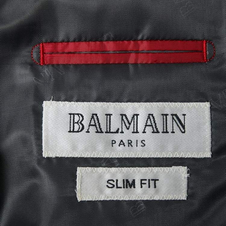 Pre Owned Balmain Grey Wool Single Breasted Slim Fit Blazer XL