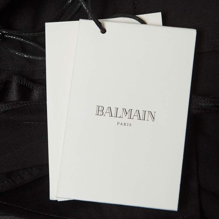 Pre Owned Balmain Black Silk Satin Tailored Tuxedo Pants XL