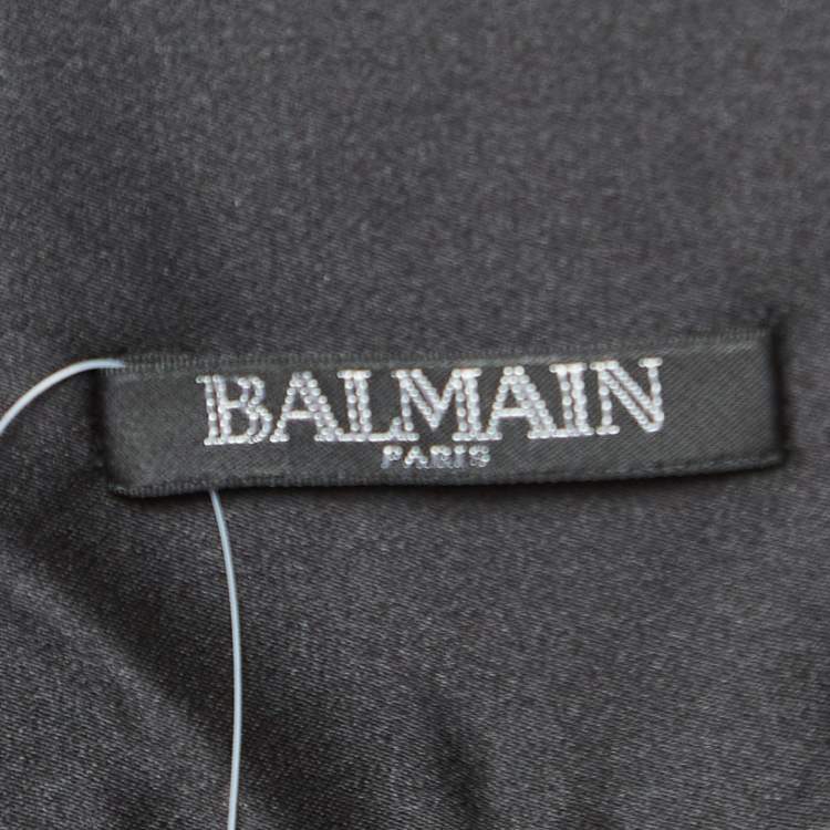 Pre Owned Balmain Black Silk Satin Tailored Tuxedo Pants XL