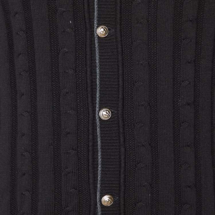 Pre Owned Balmain Black Ribbed Knit Button Front Cardigan M