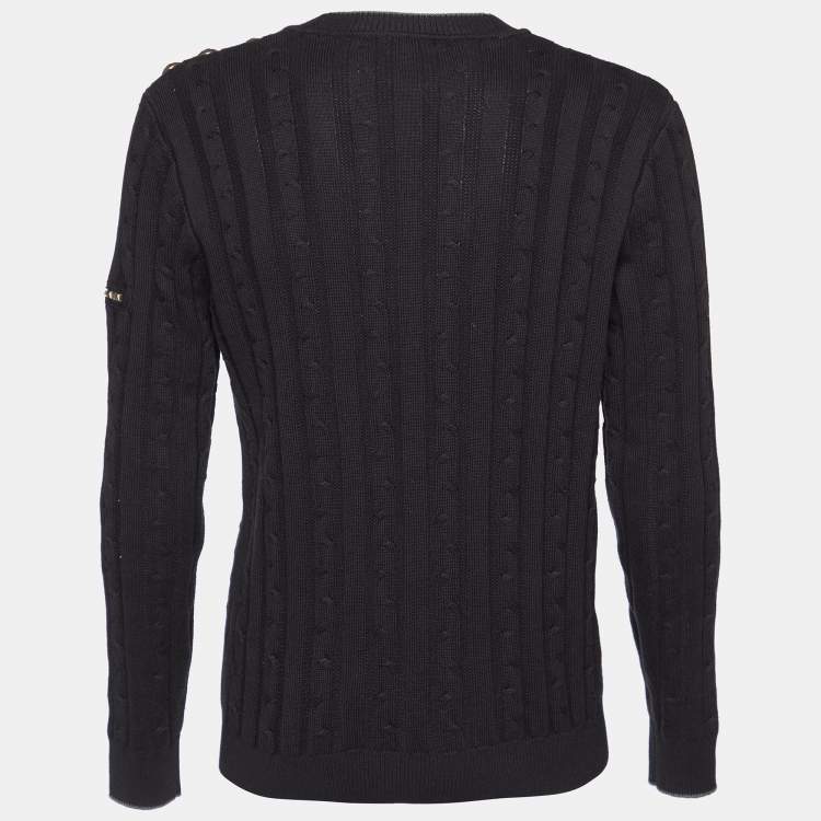 Pre Owned Balmain Black Ribbed Knit Button Front Cardigan M