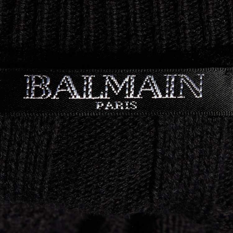 Pre Owned Balmain Black Ribbed Knit Button Front Cardigan M